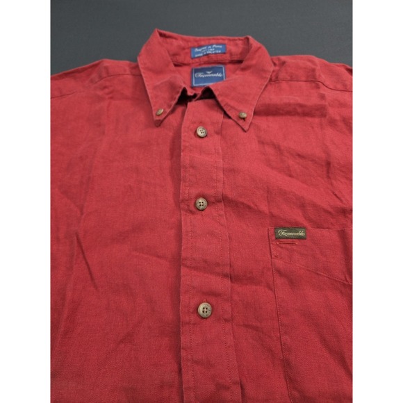 Faconnable 100% Linen Button Down Shirt Men's L  Coral Long Sleeve Shirt... - Picture 2 of 8